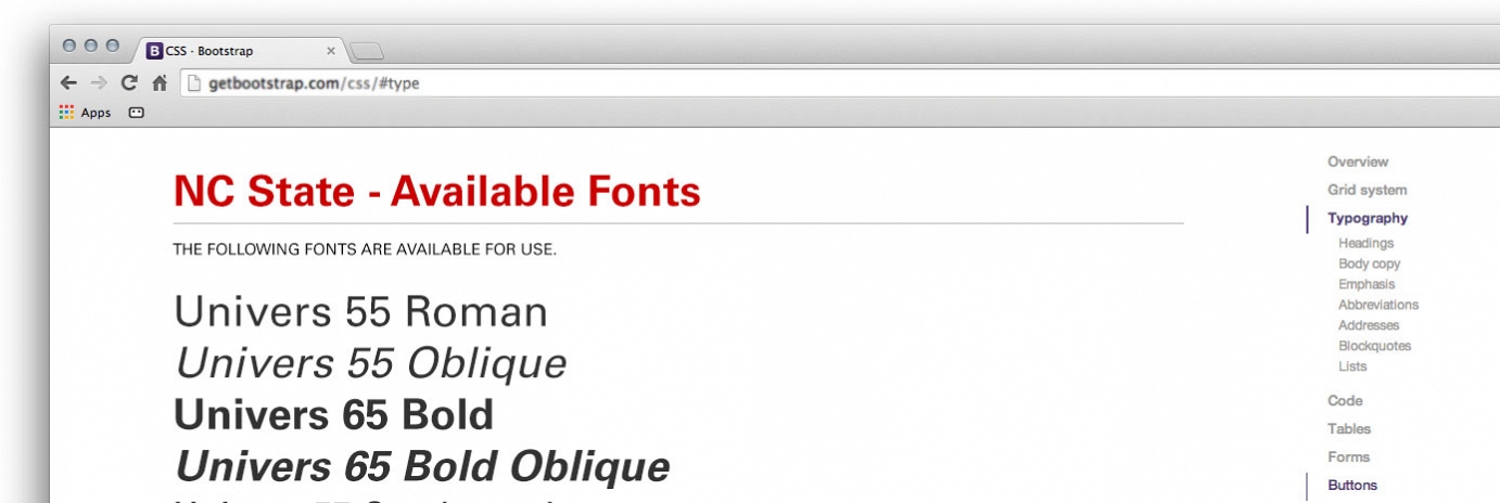 Screen grab of available fonts