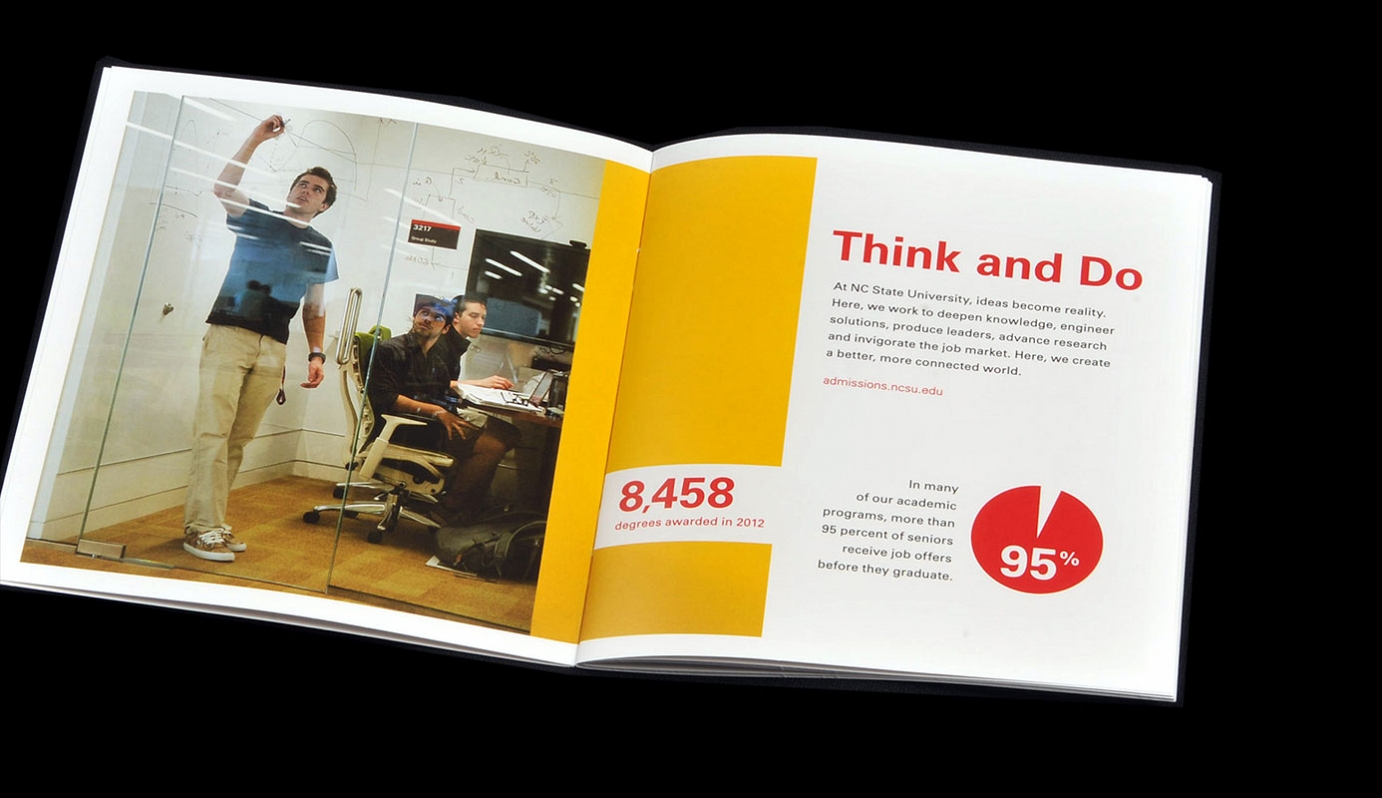 Printed brochure with text, images, and data graphics.
