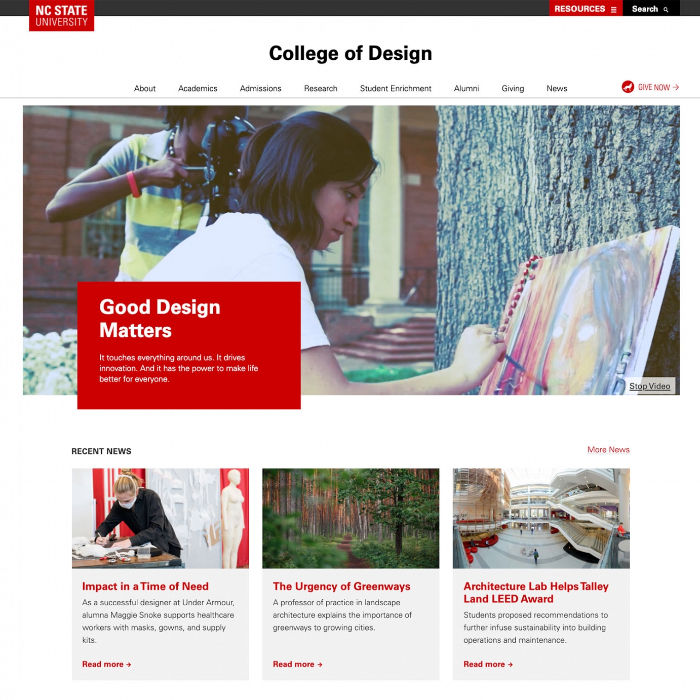 Website home page example: design.ncsu.edu