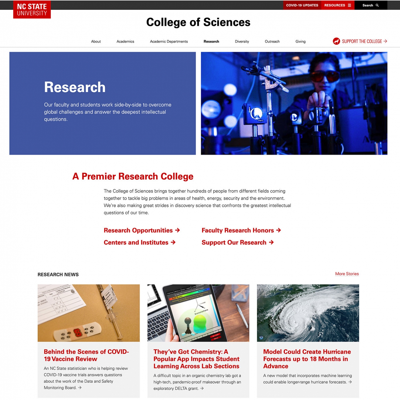 Landing page example: sciences.ncsu.edu