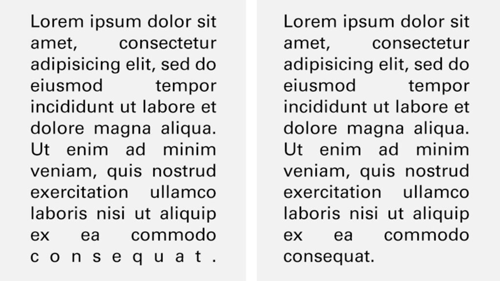 Copy where all lines of text are fully aligned to both the left and right margins.
