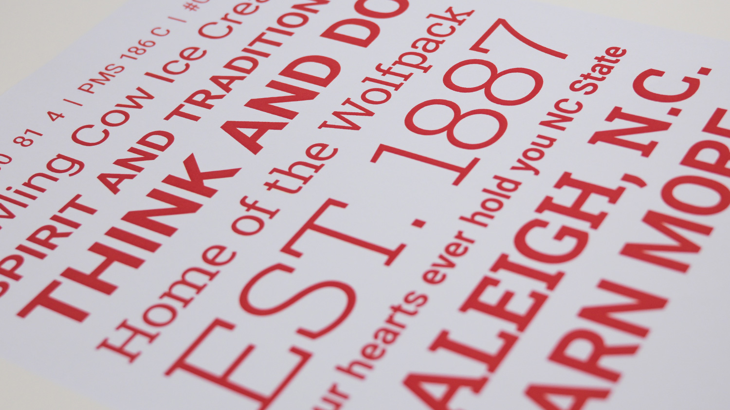 A paper printed with text using various on-brand fonts.