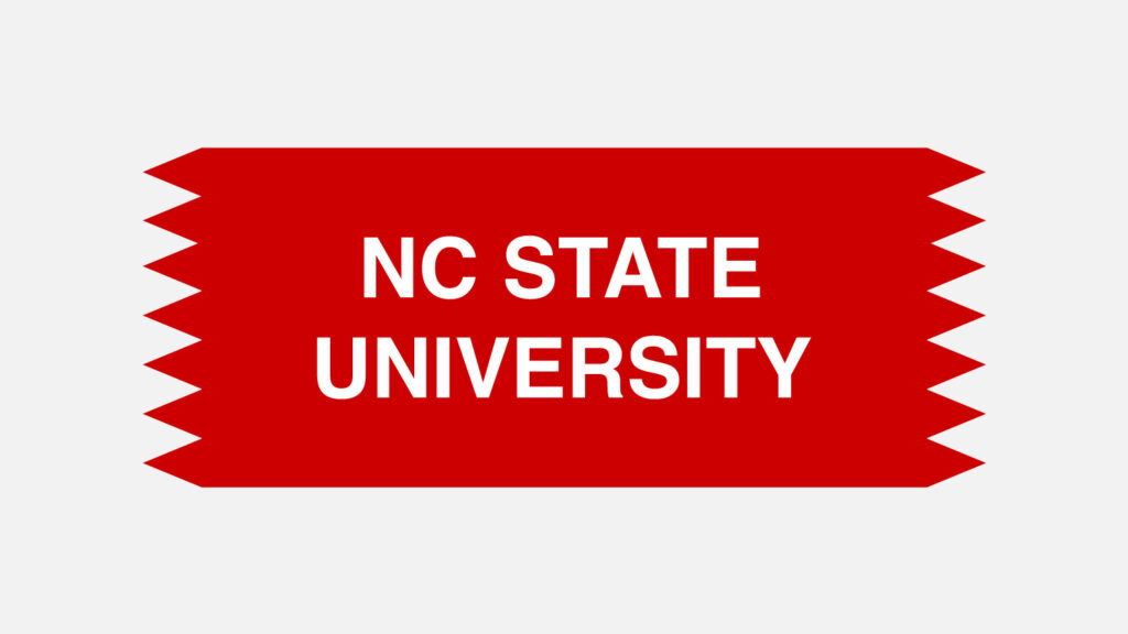 The NC State logo in an off-brand font, with jagged edges added to the brick.