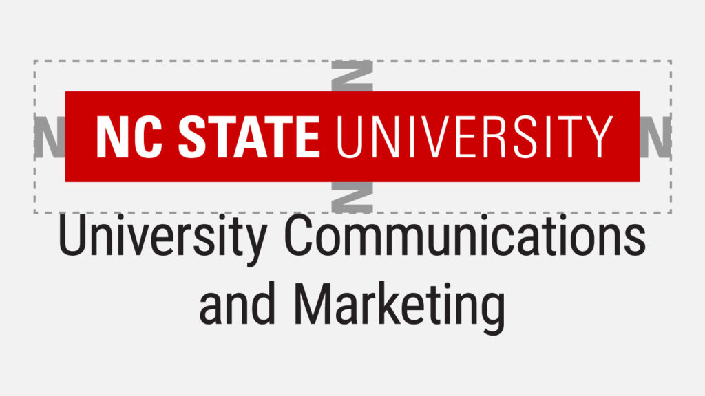 An illustration of the n-space rule, which adds padding the size of the "N" in "NC State" around all sides of the logo.