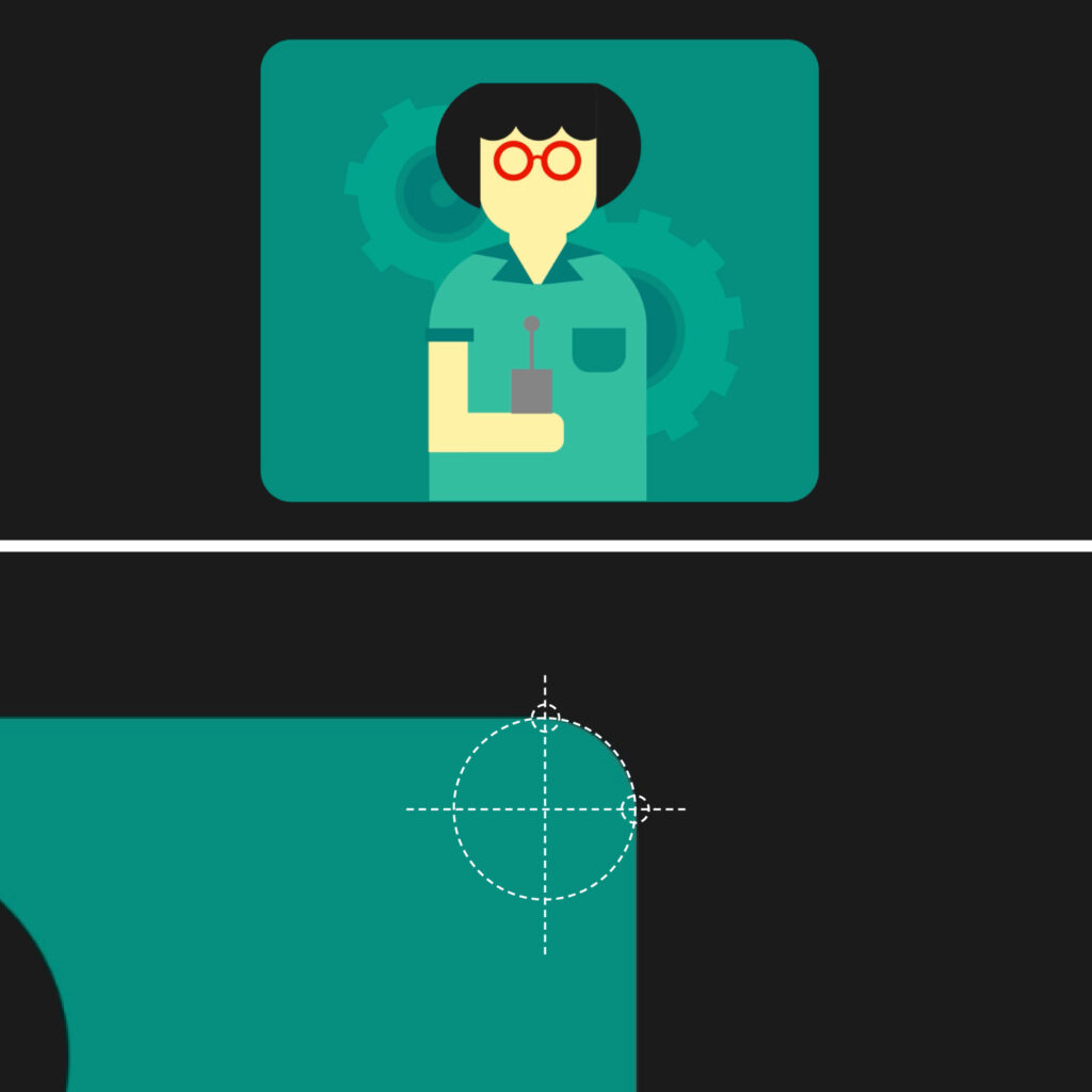 A design element with a curved edge, along with a ruler showing that it follows a uniform curve.