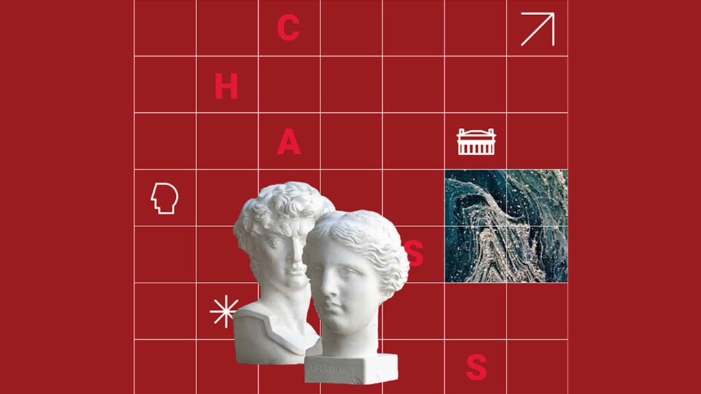 Icons used as design elements in a mixed-media piece.