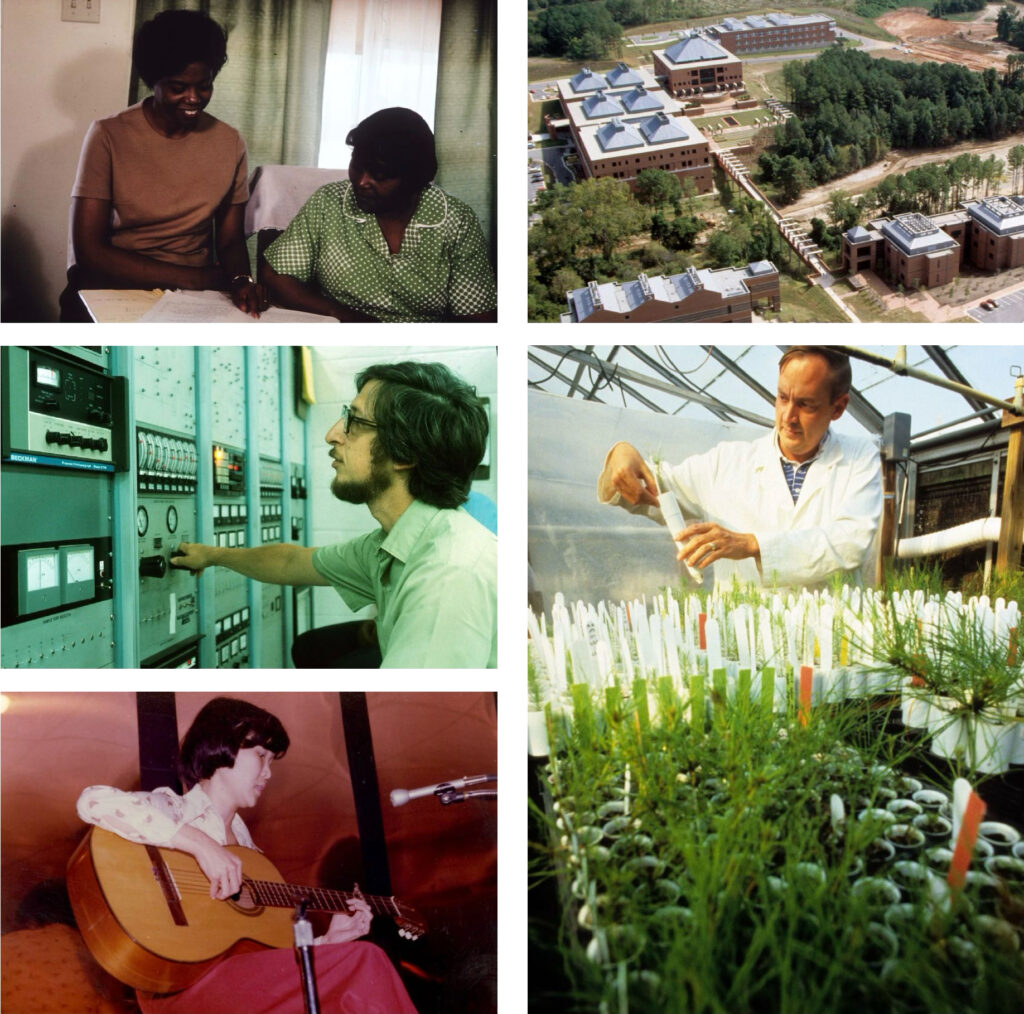 Portraits of modern NC State researchers doing hands-on work.