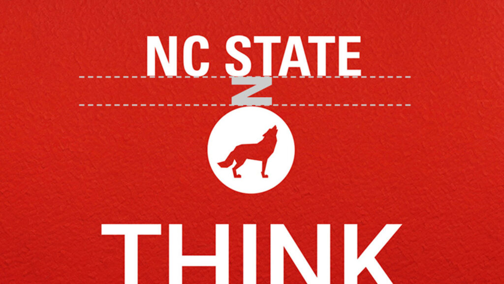 A graphic showing an N-space separating the NC State logo and the circle wolf.
