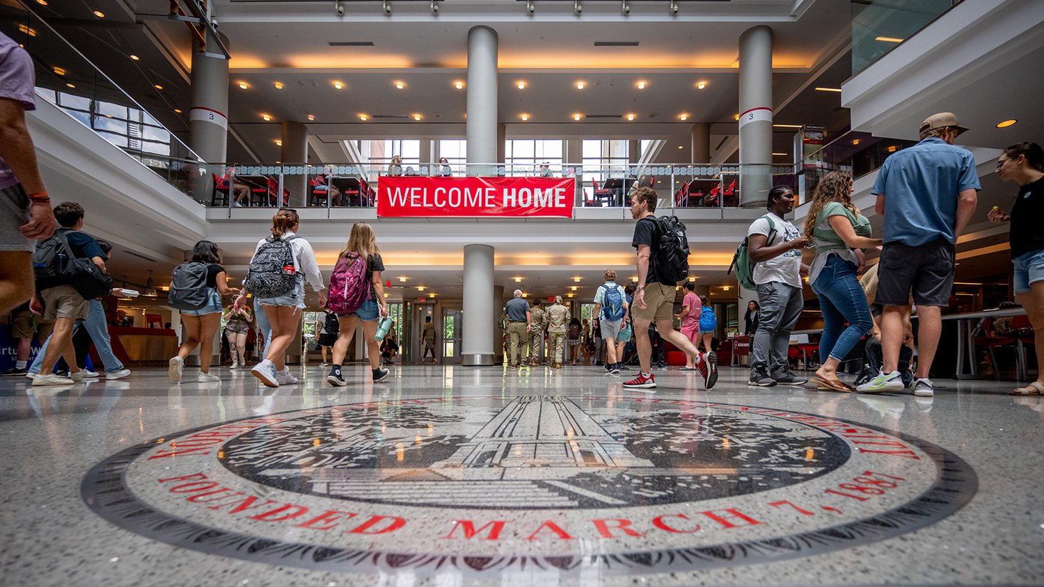 Students pass through the bustling atrium of Talley Student Union.