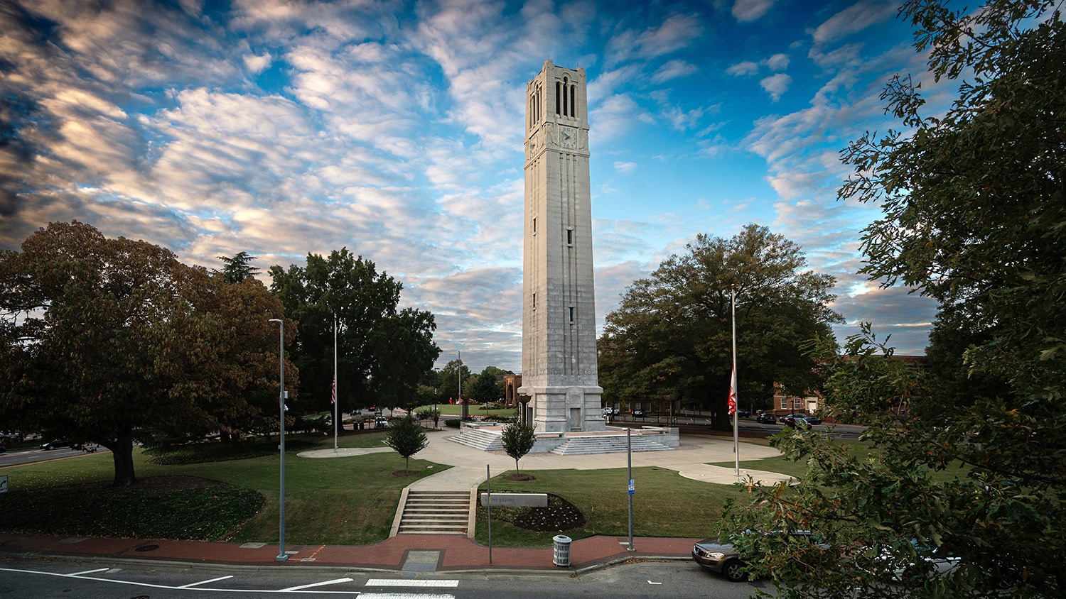 The Memorial Belltower on a sunny day.