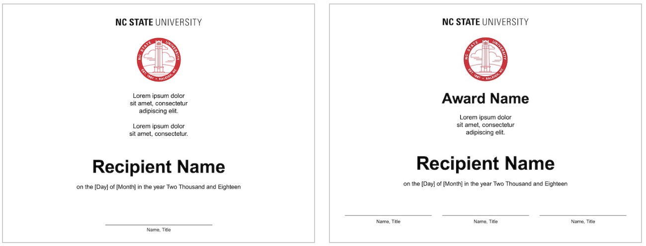 Examples of branded certificates.